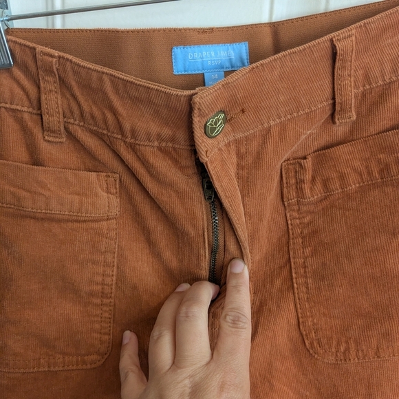 Draper James Comfort Waist Orange-Brown Corduroy Wide Leg Pants - Picture 4 of 5